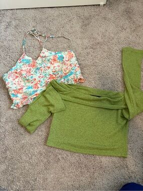 Cider Floral Halter Camisole in Coral & Aqua